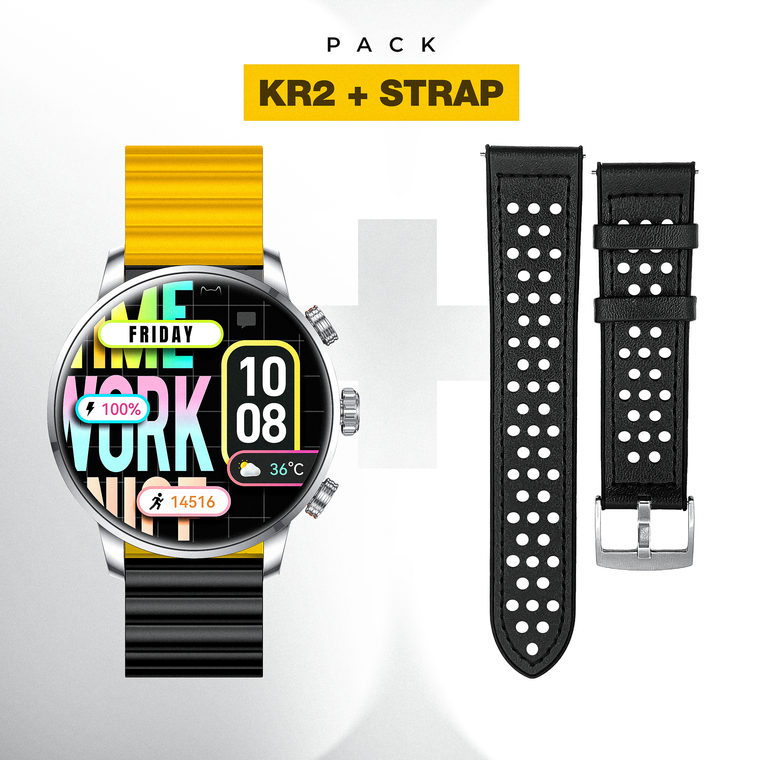 Pack Kieslect KR2 + Bracelet Hybride silicone couvert Cuir